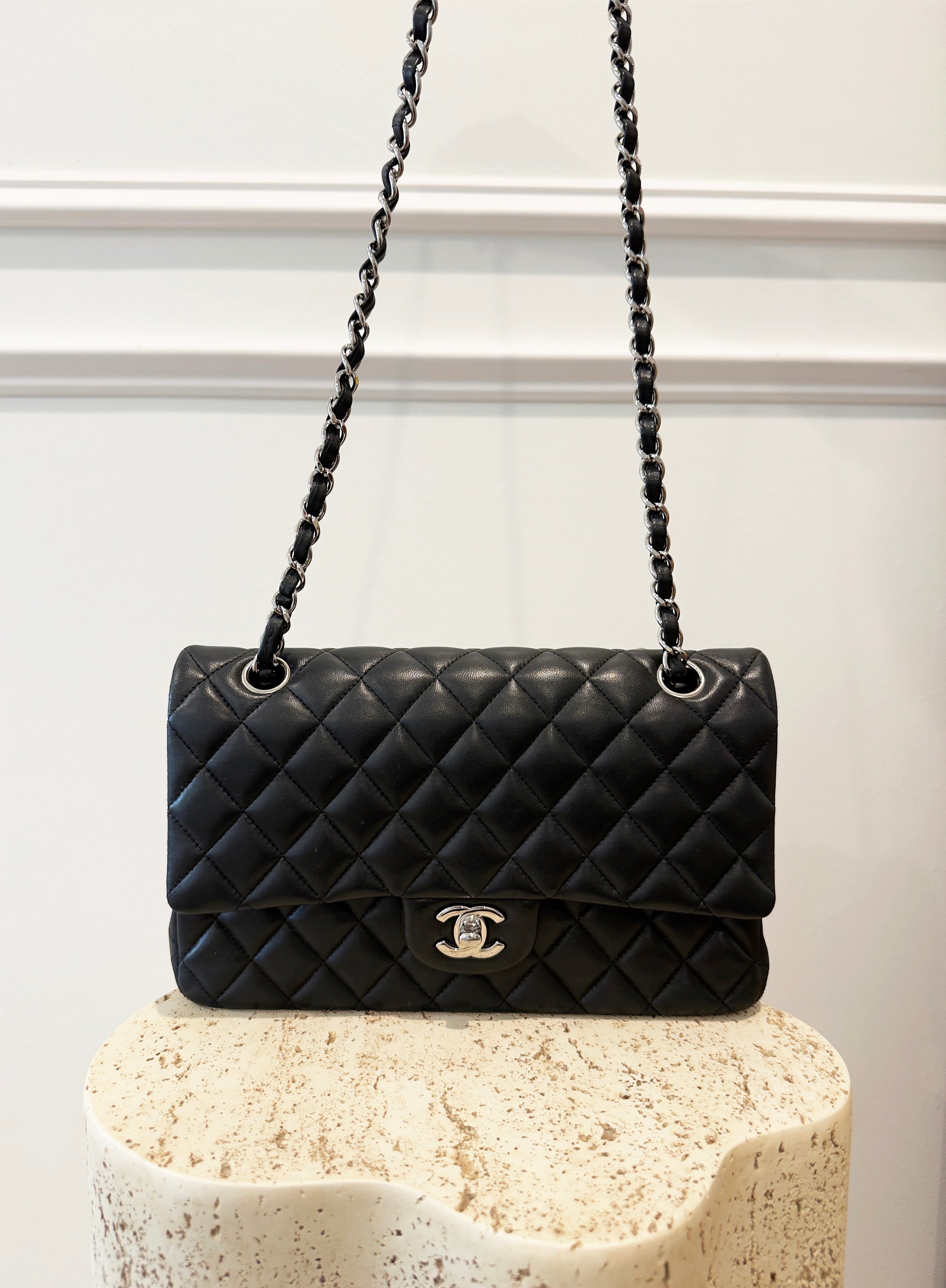 Chanel Quilted Lambskin Double Flap Black with Silver Hardware