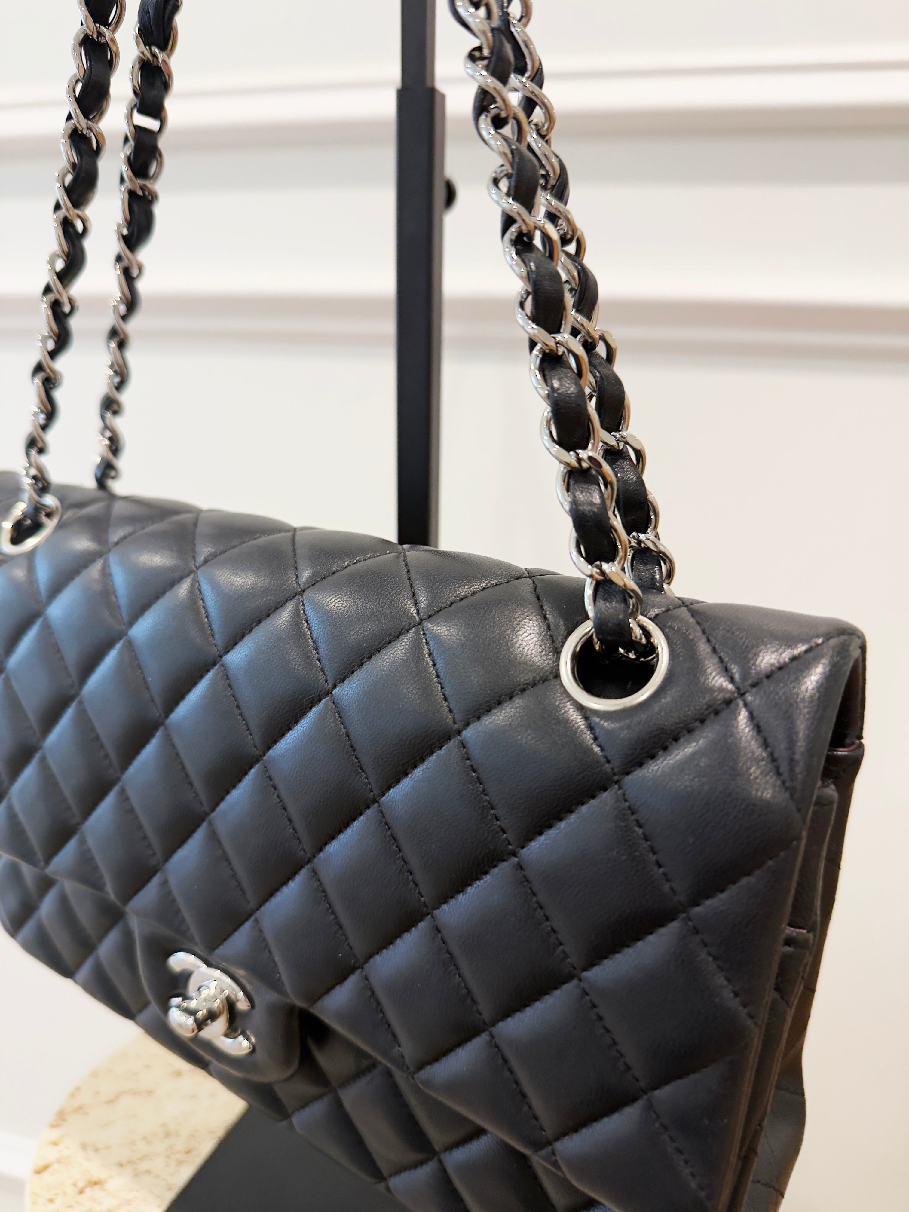 Chanel Quilted Lambskin Double Flap Black with Silver Hardware