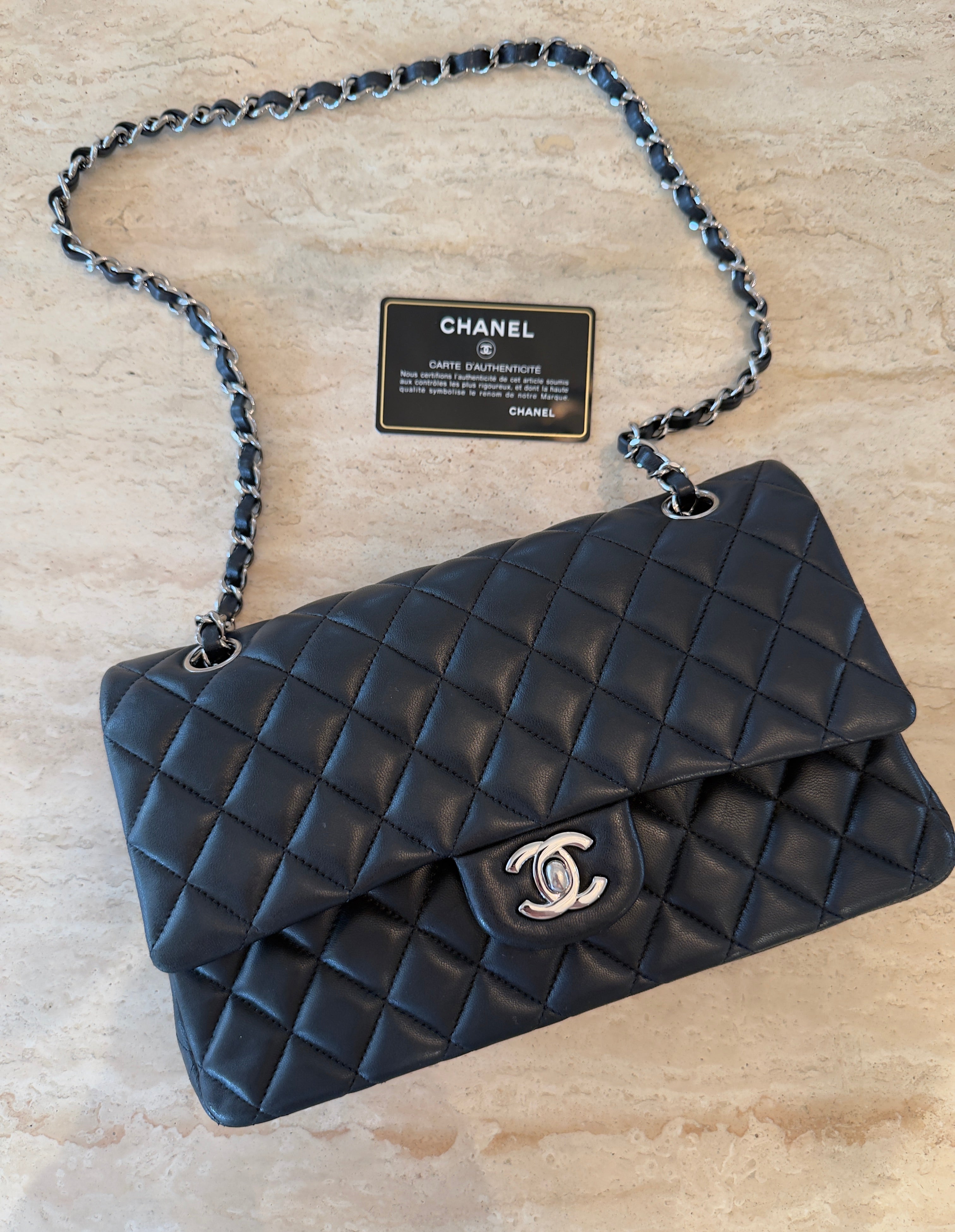 Chanel Quilted Lambskin Double Flap Black with Silver Hardware