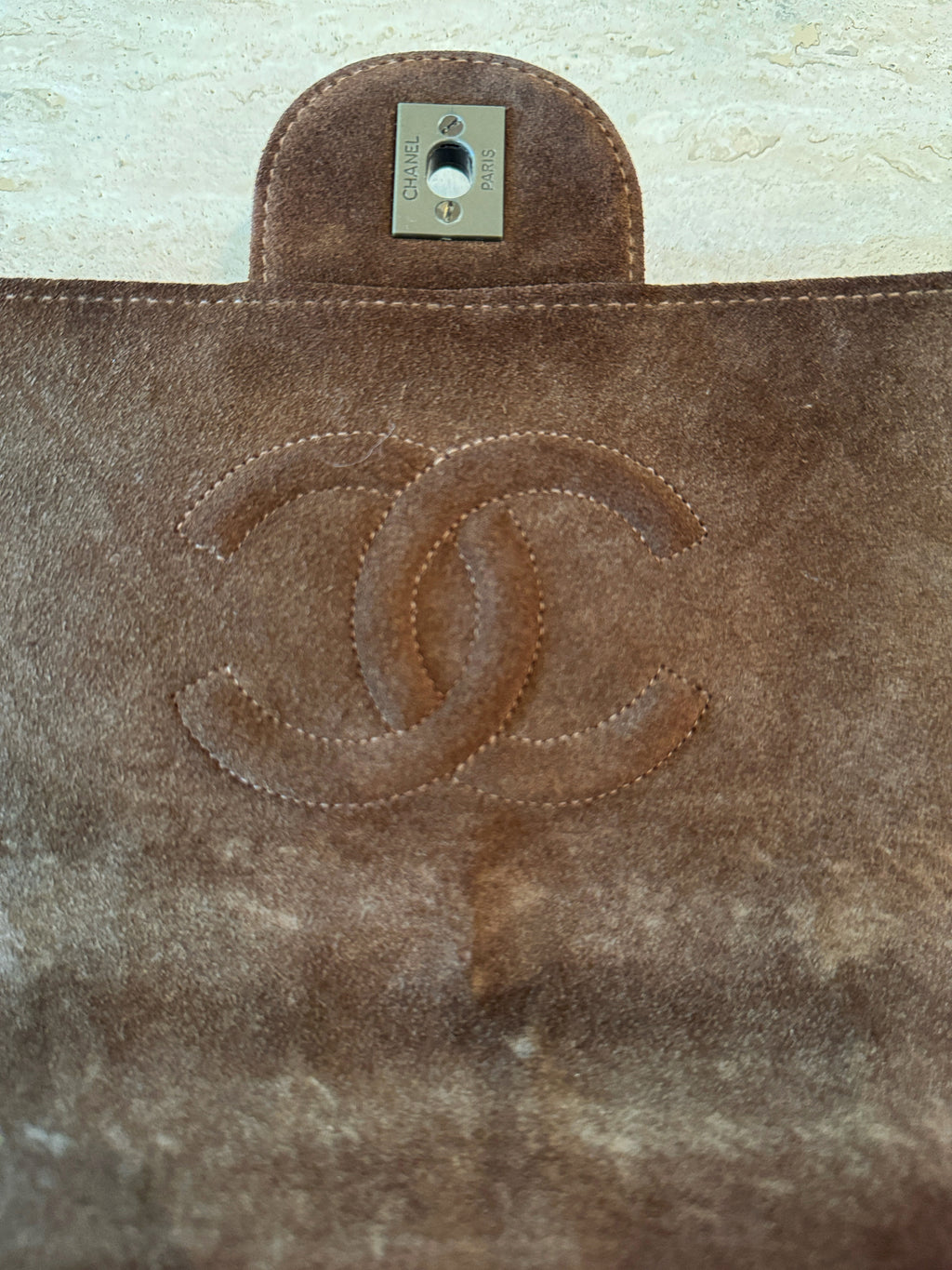 Chanel Brown Suede Antique Gold Hardware Large Flap
