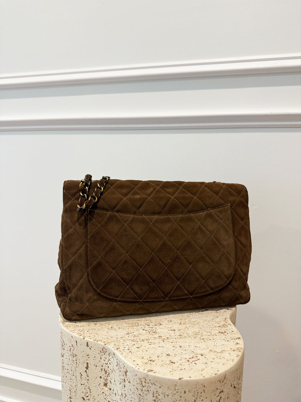 Chanel Brown Suede Antique Gold Hardware Large Flap