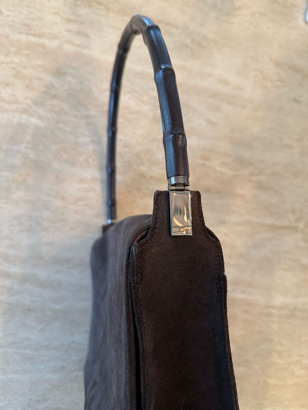 Gucci Bamboo Brown Suede Shoulder Bag