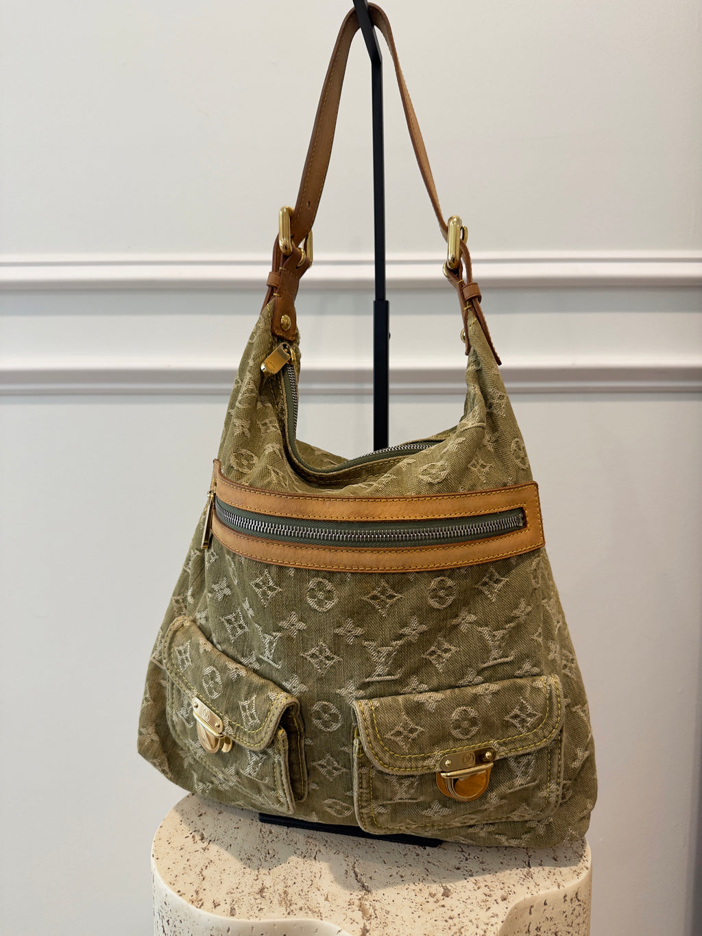 Louis Vuitton Baggy Khaki Denim Monogram GM Shoulder Bag