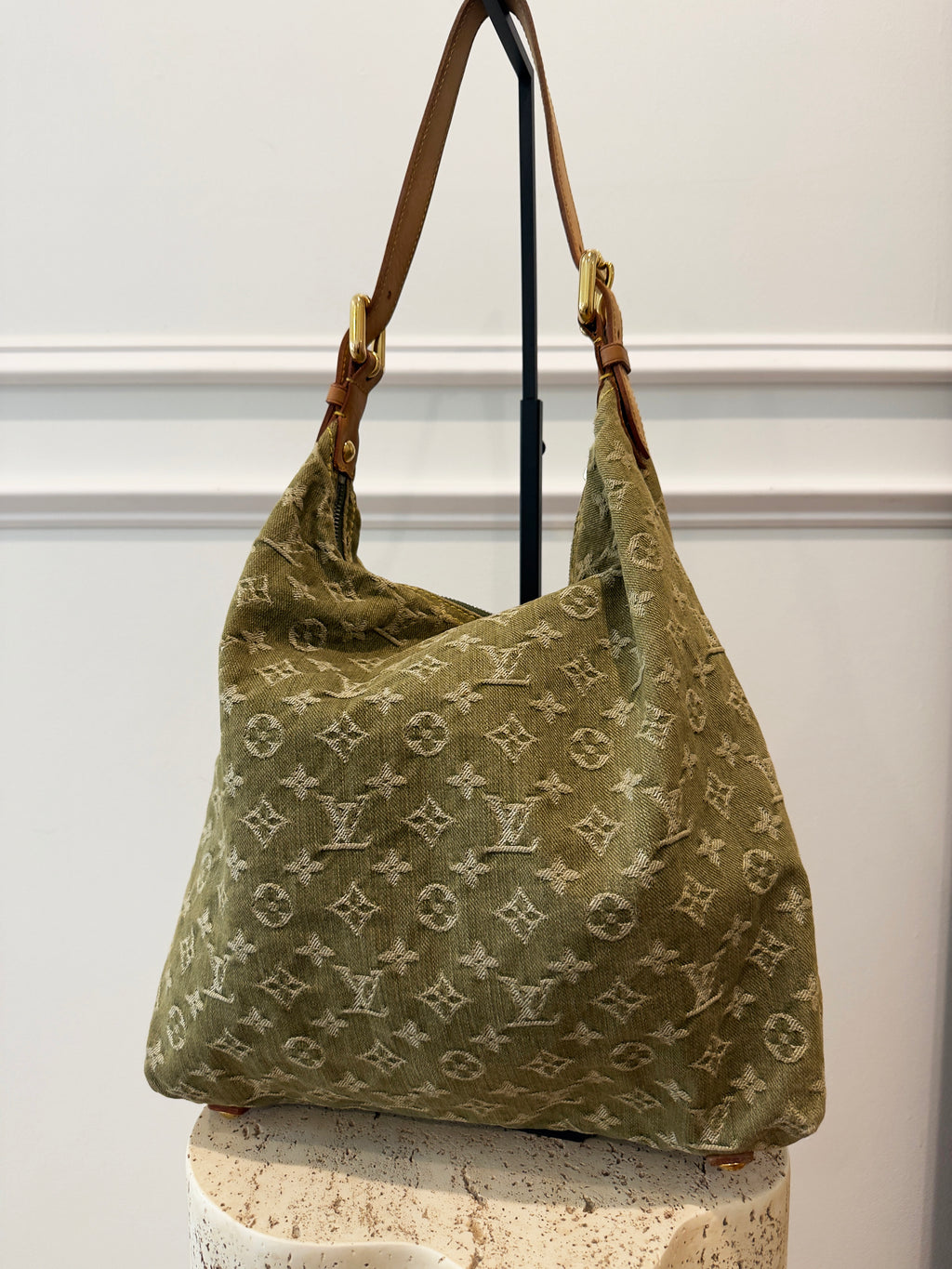 Louis Vuitton Baggy Khaki Denim Monogram GM Shoulder Bag