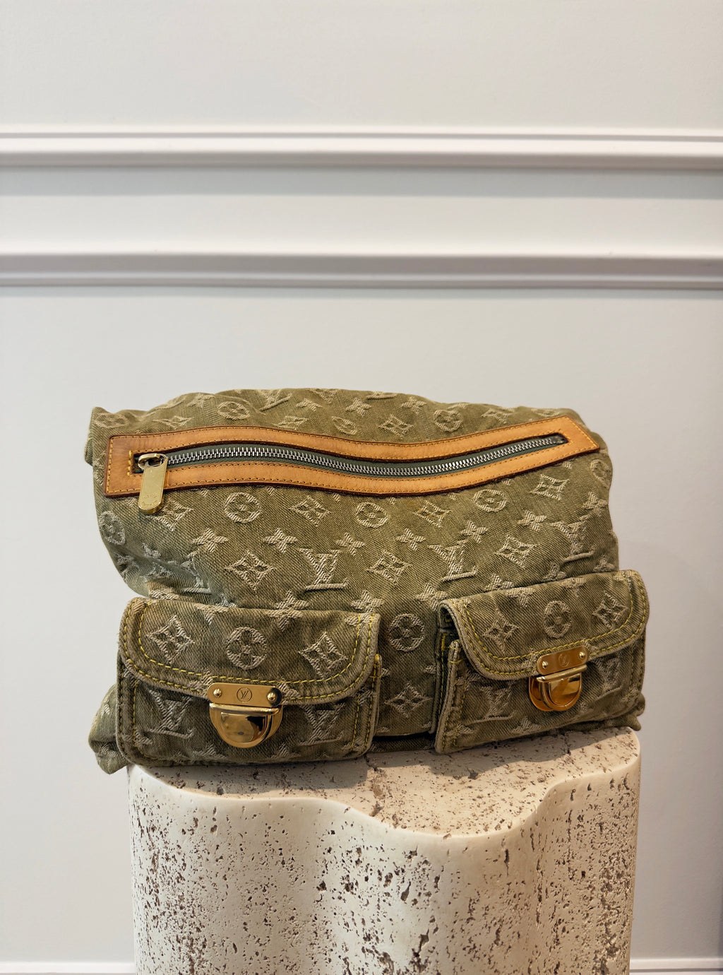 Louis Vuitton Baggy Khaki Denim Monogram GM Shoulder Bag
