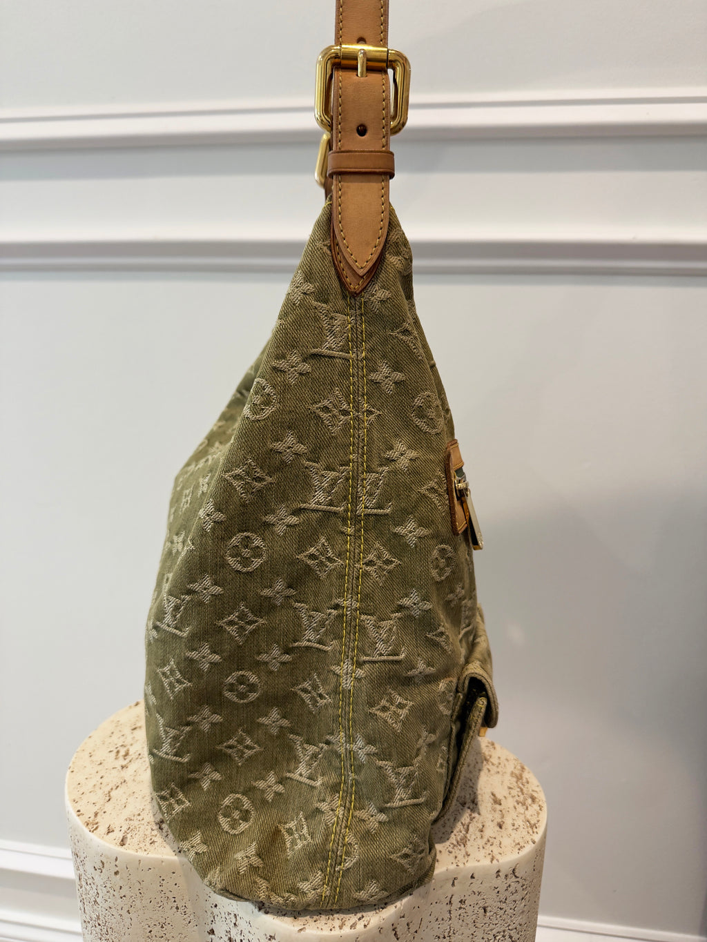 Louis Vuitton Baggy Khaki Denim Monogram GM Shoulder Bag