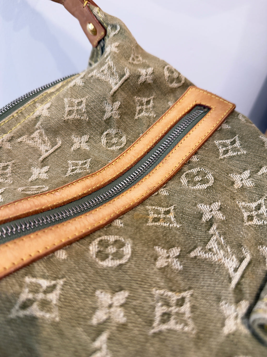 Louis Vuitton Baggy Khaki Denim Monogram GM Shoulder Bag