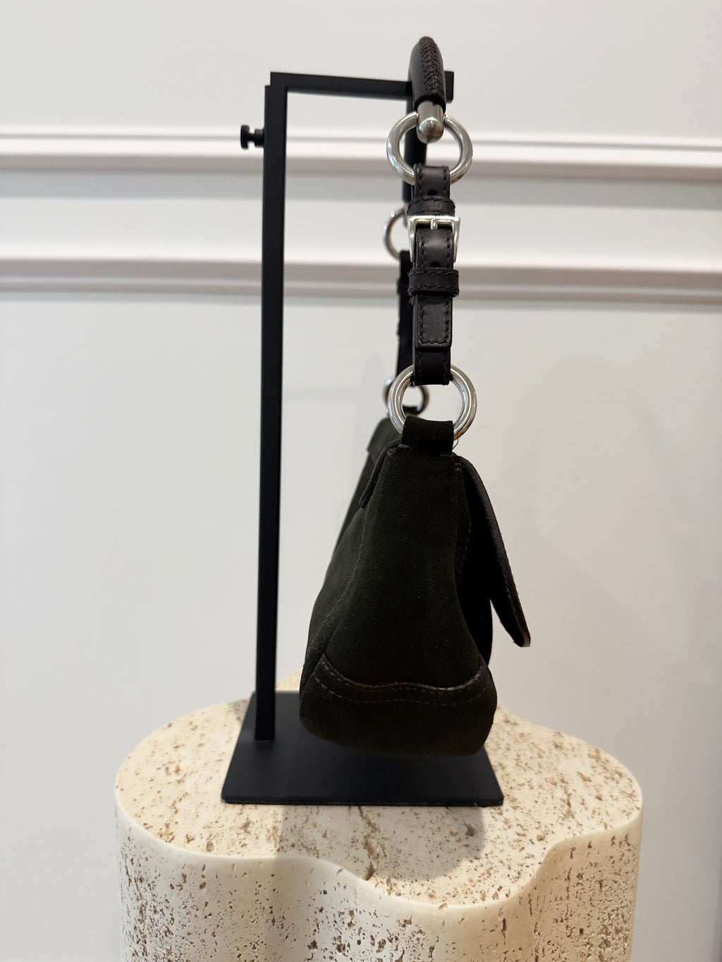 Prada Suede Shoulder Bag Dark Green