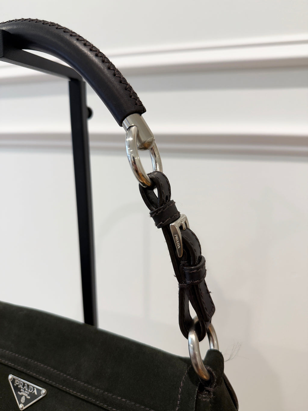 Prada Suede Shoulder Bag Dark Green